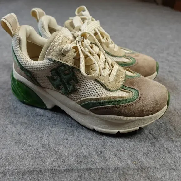 Tory Burch Good Luck Trainer Womens‎ 7 Ivory Green Cerbiatto Sneaker Shoes - Picture 2 of 7